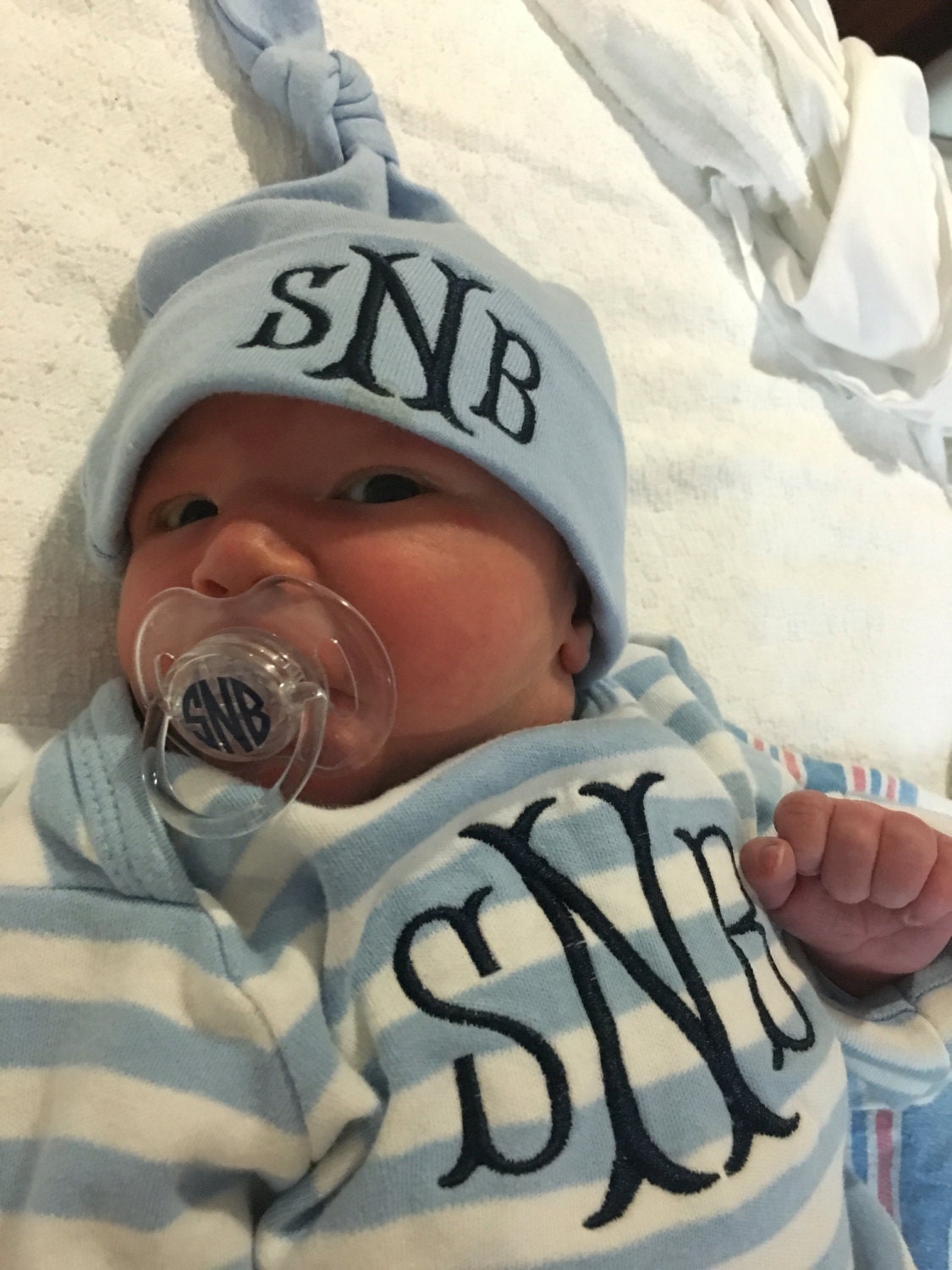 2 piece striped monogrammed baby boy gift set. 06 month Baby