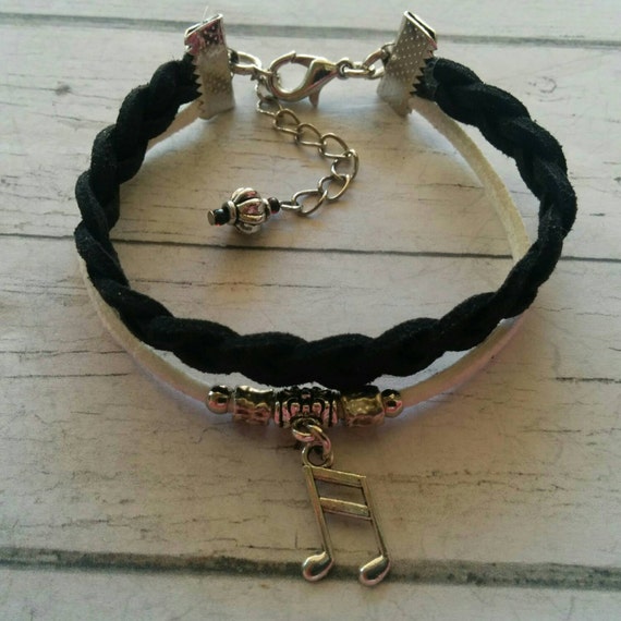 Music Note Charm Bracelet// Black & White Multi by DesignsbyNoa