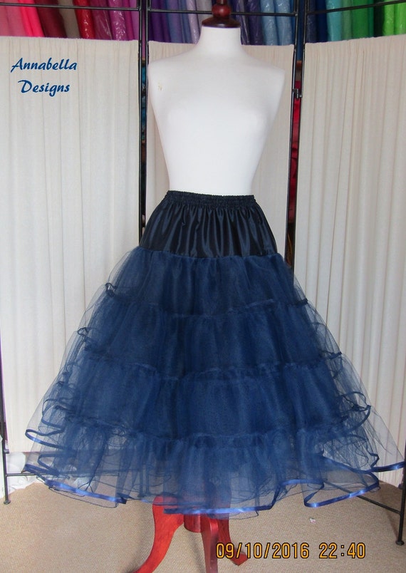 Navy Blue stiff net 4 layer petticoat with ribbon binding