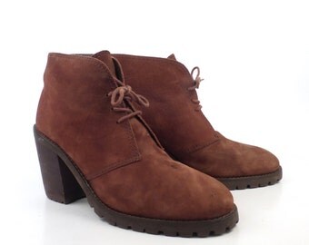 Riverstone Granny Boots Vintage 1990s High Heel Lace Up Brown Leather Ankle Boots Women's size 9 B