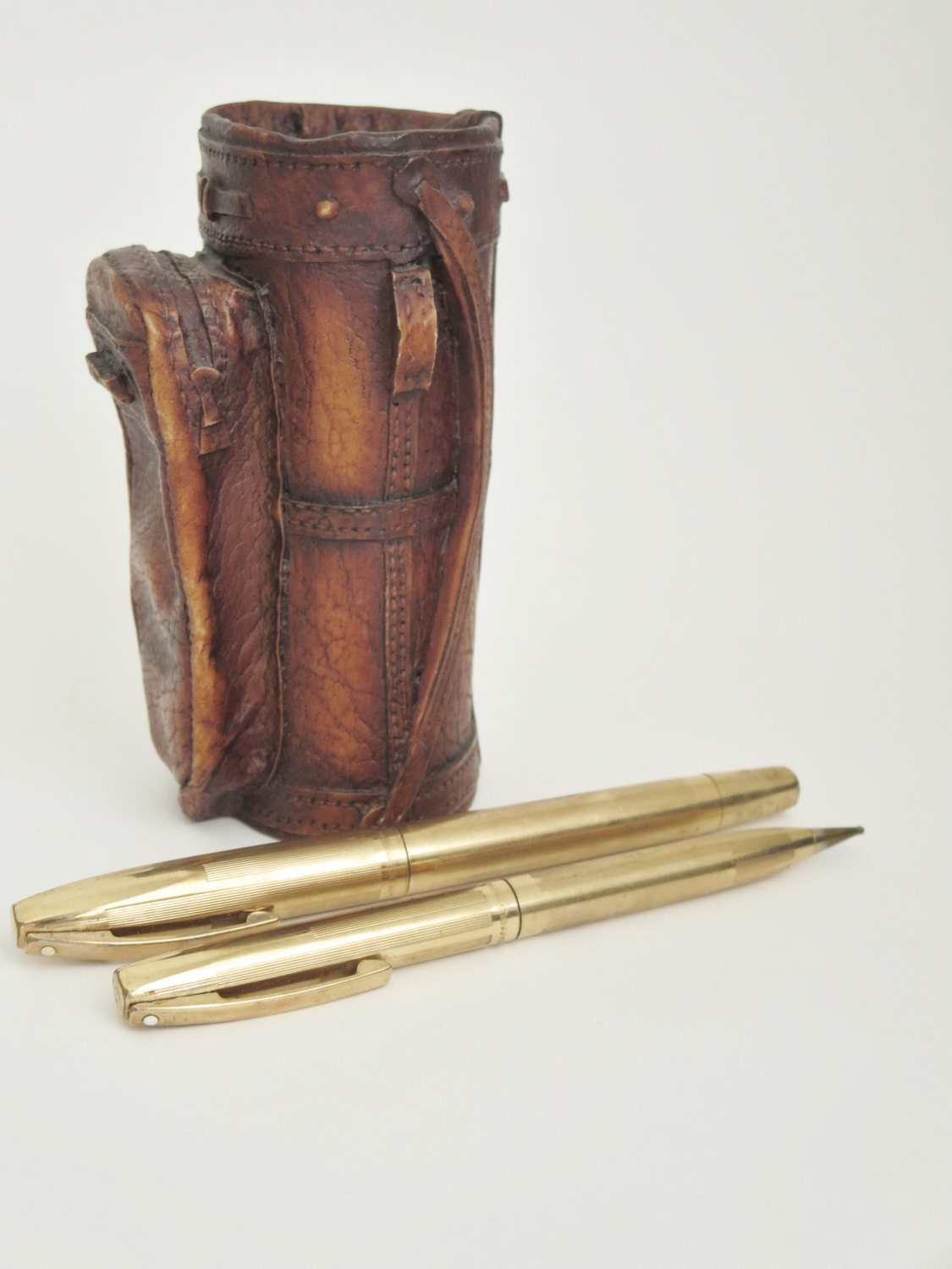 Vintage Pencil holder Golf Bag Shaped Pencil Holder Brown