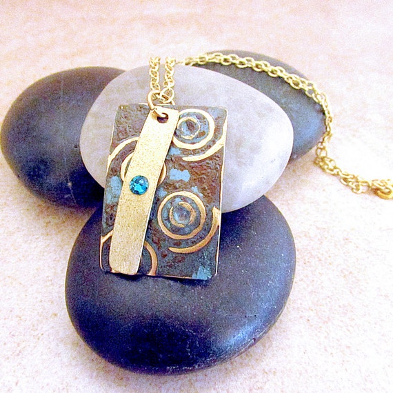 Embossed Brass Pendant Necklace Embossed Metal by RazielaDesigns