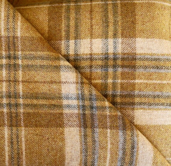 Honey Large Plaid Felted Wool Fabric Yard in Wool Perfect