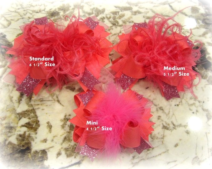 Coral Over the Top Bow, OTT Hairbow, Baby Headband, Ostrich Feather Bow, CORAL Hairbows, Big Boutique Pageant Party bow, Large Big Bow,