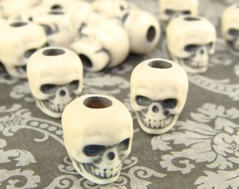 20 Skull Beads Ivory BONE Color Finish 10mm Matte Plastic Acrylic Spooky Halloween Jewelry Supplies Bulk for Bracelet Necklace Hair
