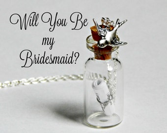 Will You Be My Bridesmaid Message in a Bottle Necklace