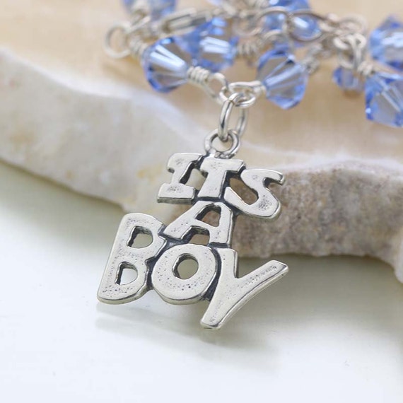 Its A Boy Blue Crystal Bracelet - Blue Bracelet for Gender Reveal - Sterling Silver - Charm Bracelet - New Mom Gift -Baby Shower Gift