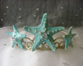 Starfish Mermaid Beach Wedding Tiara, Turquoise