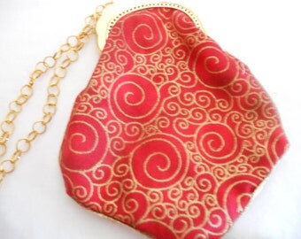 Purse with Gold Scroll on Red, with Tassel