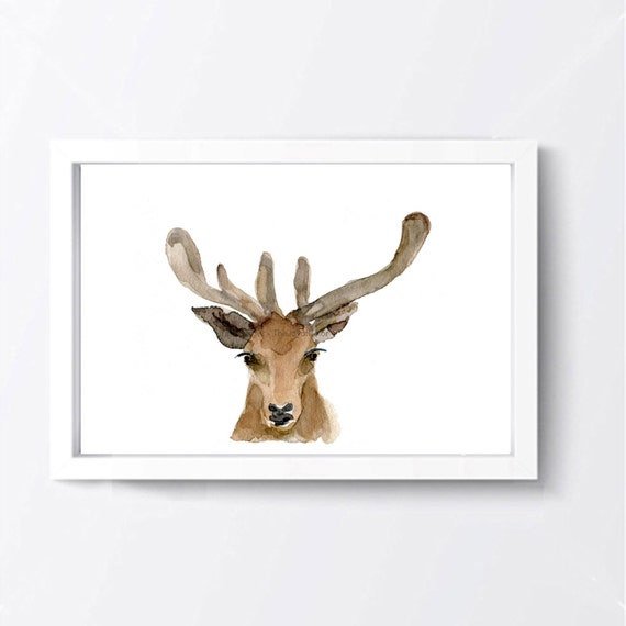 Deer Art Print deer head watercolor print woodland print