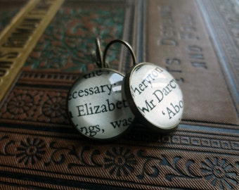 Jane Austen Earrings, Elizabeth and Darcy Earrings, Austen Gift, Book Jewellery, Literary Gift, English Lit, Teacher Gift Idea, Bronze
