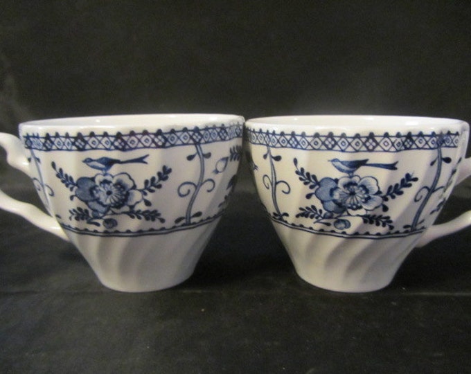 2 Cups Vintage JOHNSON BROTHERS - Indies Blue Pattern Transfer Ware Ironstone, Replacement China, Crafting China, Coffee Cups