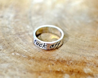 Elegant sterling silver fu'k off ring in solid 925 with fancy font for extra a classy statement