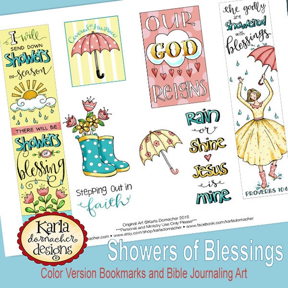 Showers of Blessing FullColor Bookmarks Bible Journaling Art