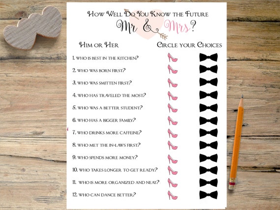 Bridal Shower Game Printable Mr And Mrs By Sugarspiceinvitation
