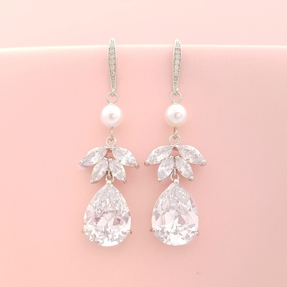 Wedding Earrings Pearl Drop Earrings Wedding Jewelry Cubic