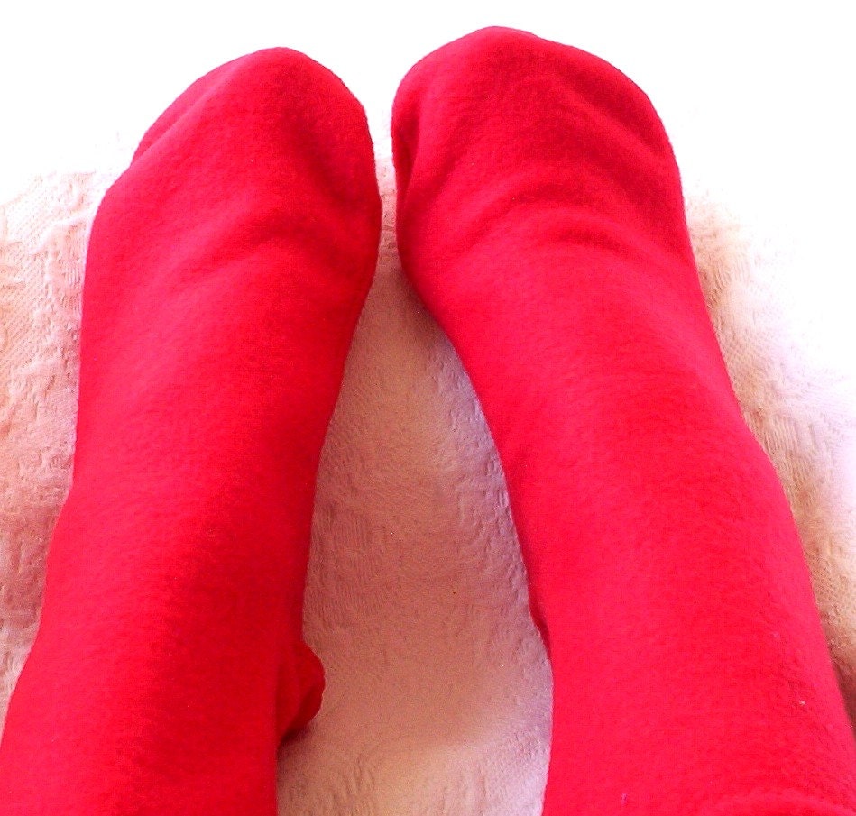 Warm Red Fleece Socks Ladies Handmade Socks Soft Bed