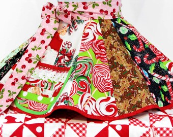 Retro Apron Candy Cane Santa Scrappy Handmade Half Apron