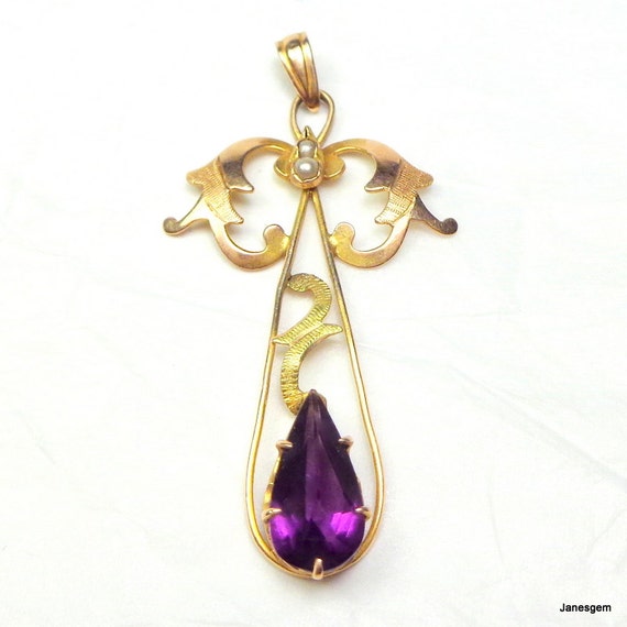 Antique Pendent Amethyst Solid 10k Rose & Yellow Gold