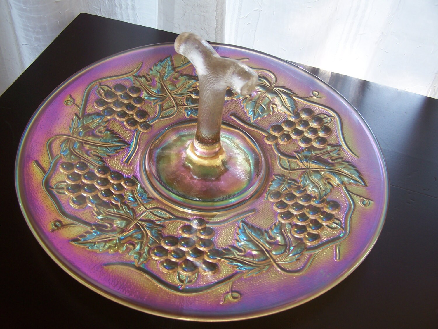 Vintage Carnival Glass Harvest Grape Tidbit Serving Plate Platter with