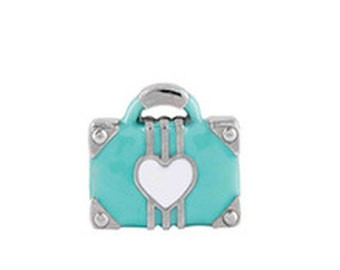 Floating Charm Blue Suitcase with Heart for Floating Glass Lockets-Free Shipping