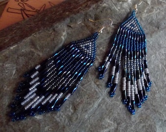 Blue Beaded Native American Style Earrings