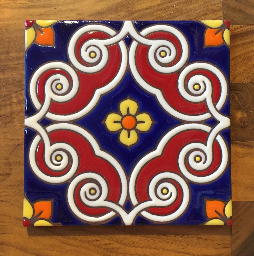 6x6 Traditional Talavera Hand Glazed Decorative Ceramic Tile