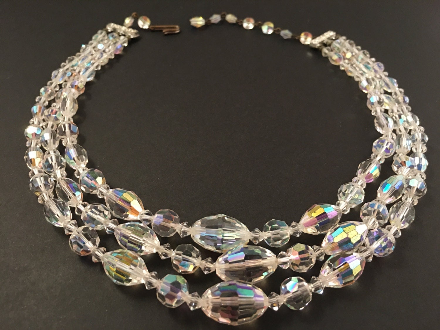 Aurora Borealis Crystal Necklace Vintage Jewelry Crystal 