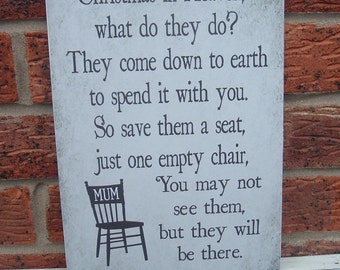 Shabby chic vintage christmas in heaven what do they do? remembrance sign wooden plaque personalised chair