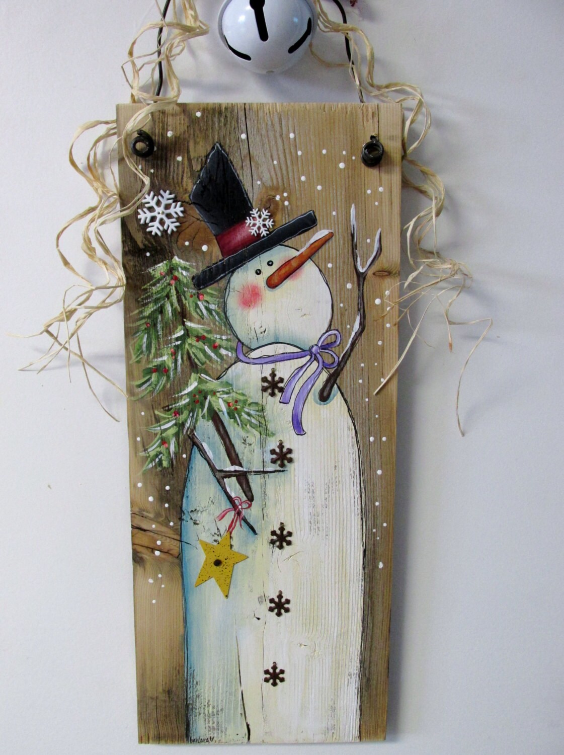 Reclaimed Barn Wood with Hand Painted Snowman Winter Scene