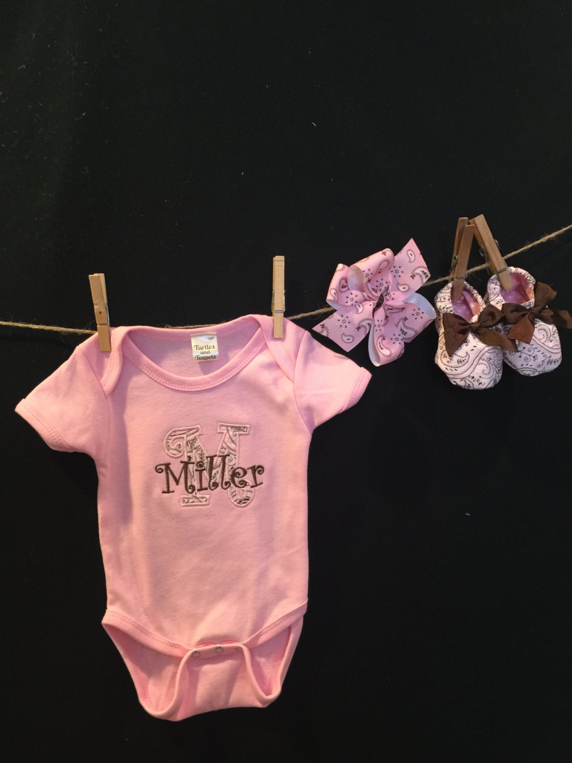 Pink Onesie with Applique Letter and Monogrammed Name with