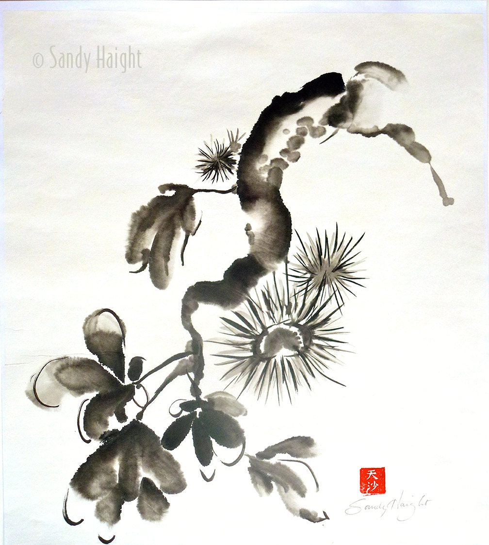 Original Sumi Brush Painting chestnuts art black & white