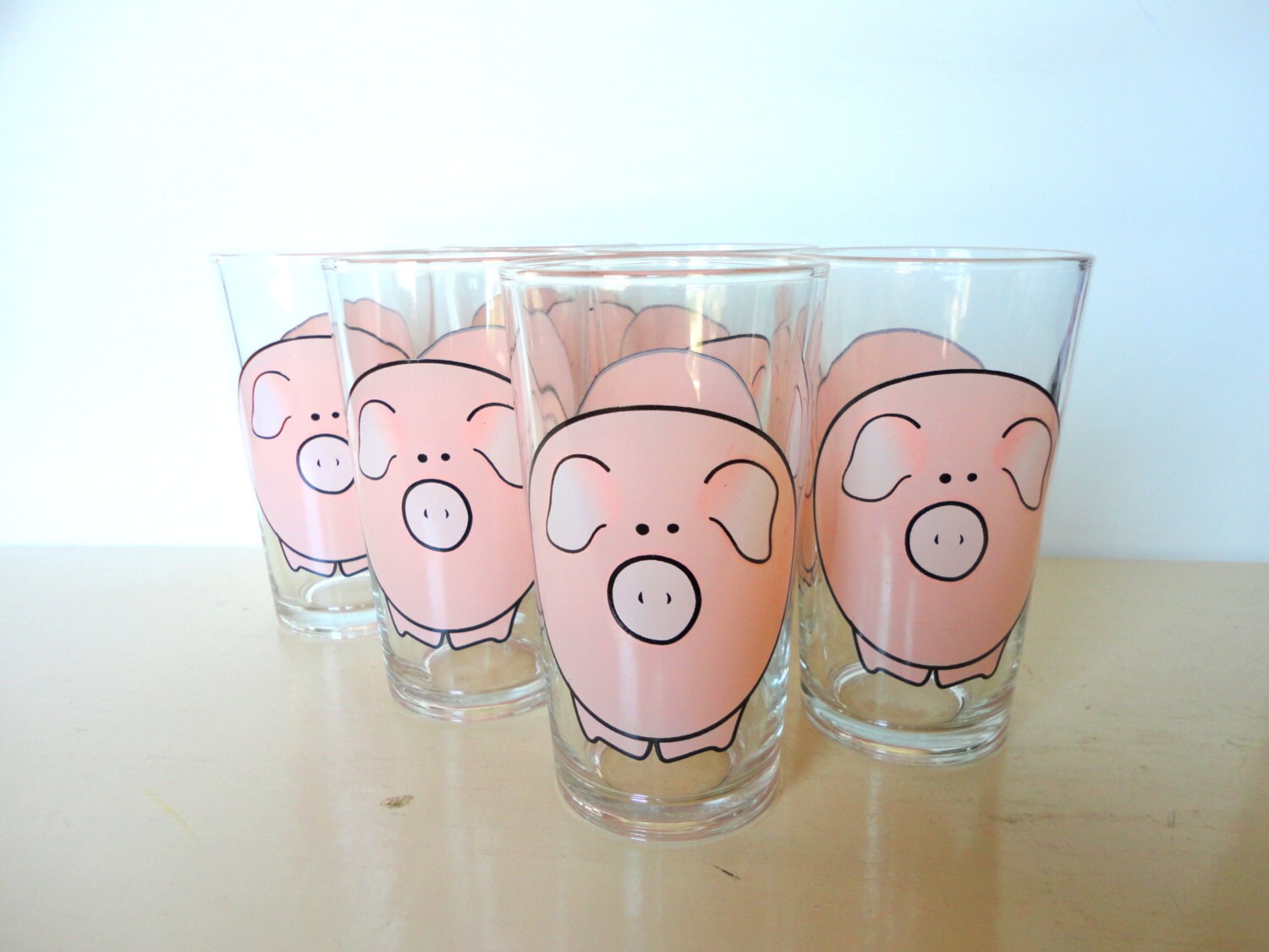 Vintage Piggy Glasses Set of Six