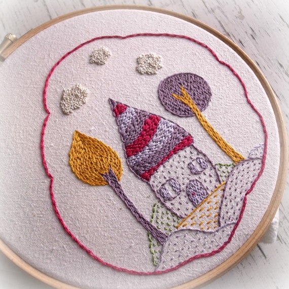 Little houses embroidery pattern