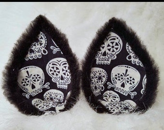 Black Skull Glow in the Dark Wolf Ear Clips Black Kitty Ears