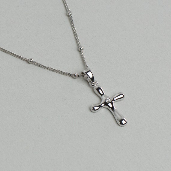 Solid Gold Cross Necklace with Diamond. Available in 14k 18k