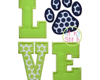 Paw Print Love Applique Design For Machine Embroidery INSTANT DOWNLOAD now available
