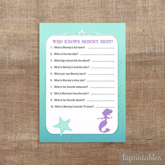Who Knows Mommy Best Game Mermaid Baby Shower Activity Aqua