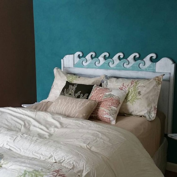 Waves Headboard Queen Size Beach House Furniture Decor by