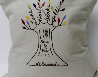Personalized "Blessed" Family Tree Pillow Cover. Personalized Wedding. Parent's Anniversary. Gift for Mom. Kids. Love Cushion. Gift for mom.