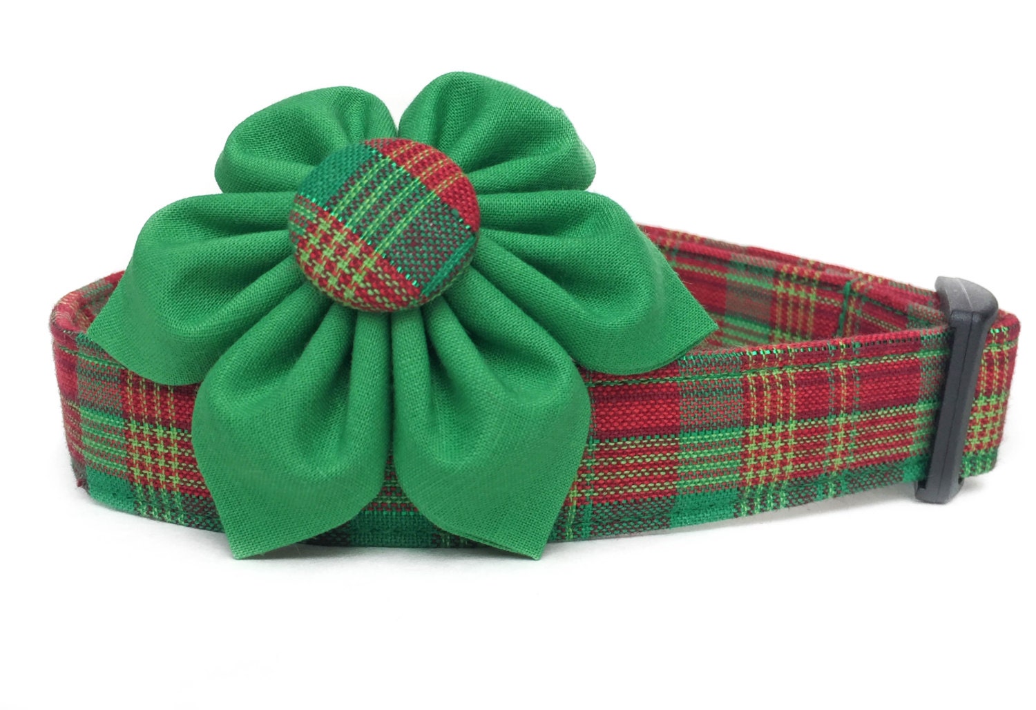 Christmas Dog Collar and Flower / Plaid Dog by CreatureCollars
