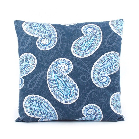 Indigo Blue Paisley Pillow Cover 18x18 Navy by ChloeandOliveDotCom