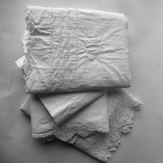 Vintage French Bed Linen Set of 4 French Pillowcases