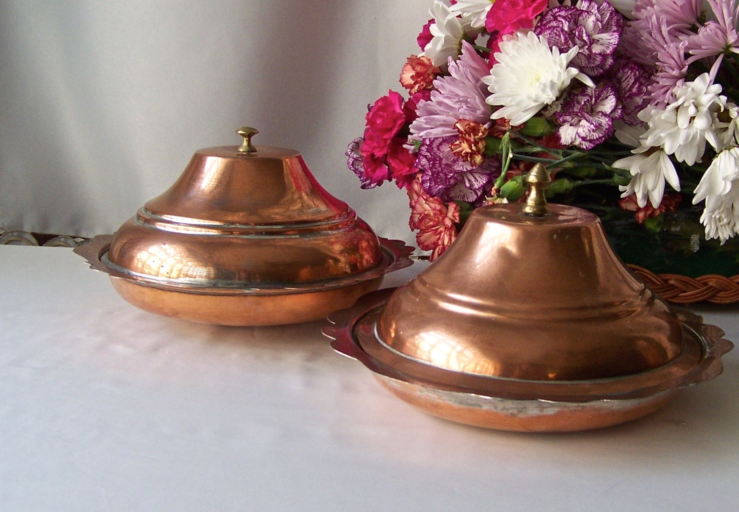 Vintage Turkish Copper Serving Bowls With Lids By Cynthiasattic 4582