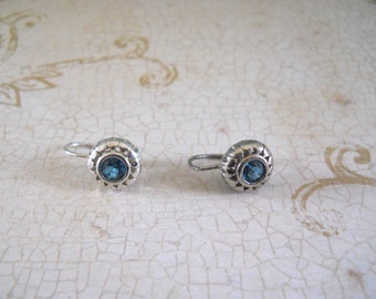 Bezel Set Blue Topaz & Sterling Silver Earrings — December Birthstone