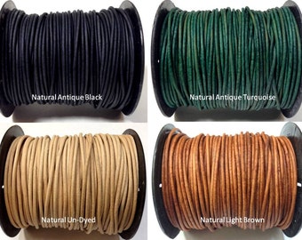 1.8 mm 50 Meters Quality Genuine leather round cord - Natural Antique Rustic Brown Leather and more choice of colors (CIID50) 164 Feet