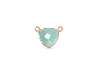Bezel Connector Aqua Chalcedony Faceted Triangle 13mm Rose Gold Plated Sterling Silver - 1pc Good Quality Wholesale price (9544)/1