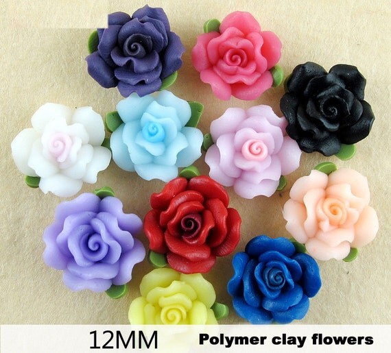 10 pcs Polymer Clay Flower Cabochon 12mm Mix by MayanSupplies