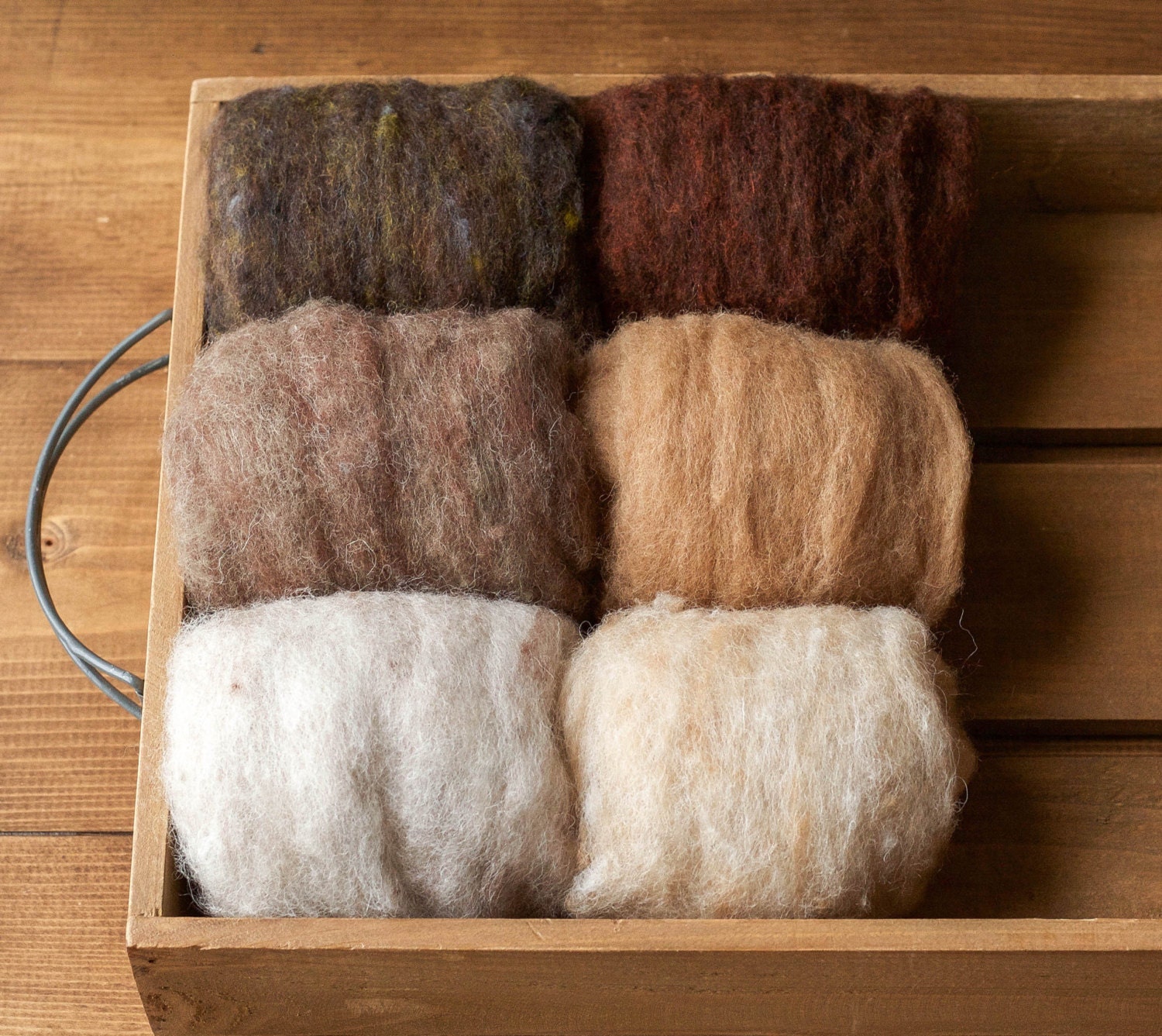Needle Felting Wool Assortment Batts Fiber Sampler Neutral