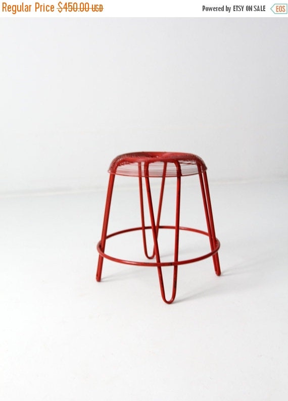 SALE midcentury wire stool red metal stool by 86home on Etsy